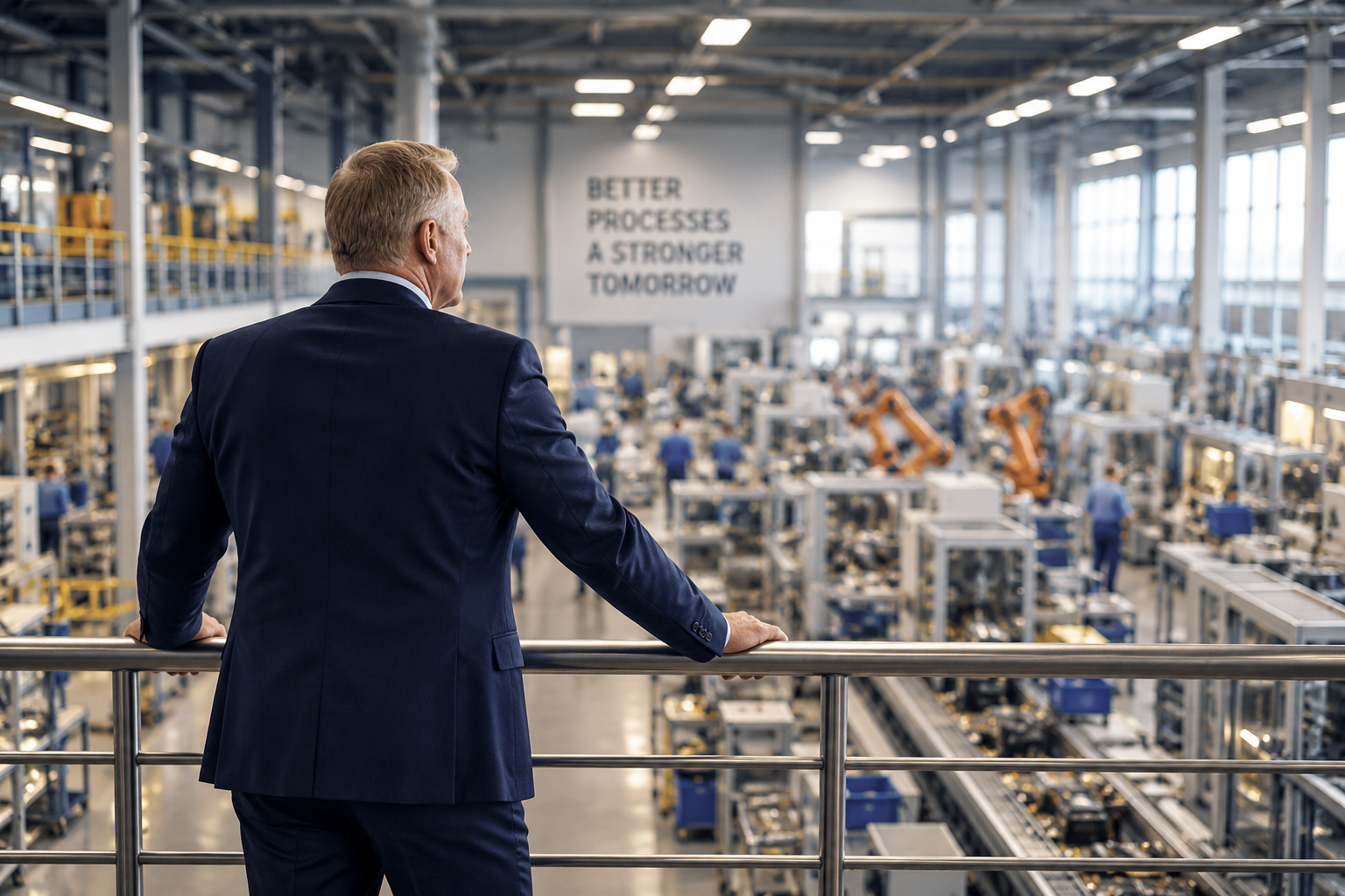 Dieter Eltschkner overlooking an industrial production environment