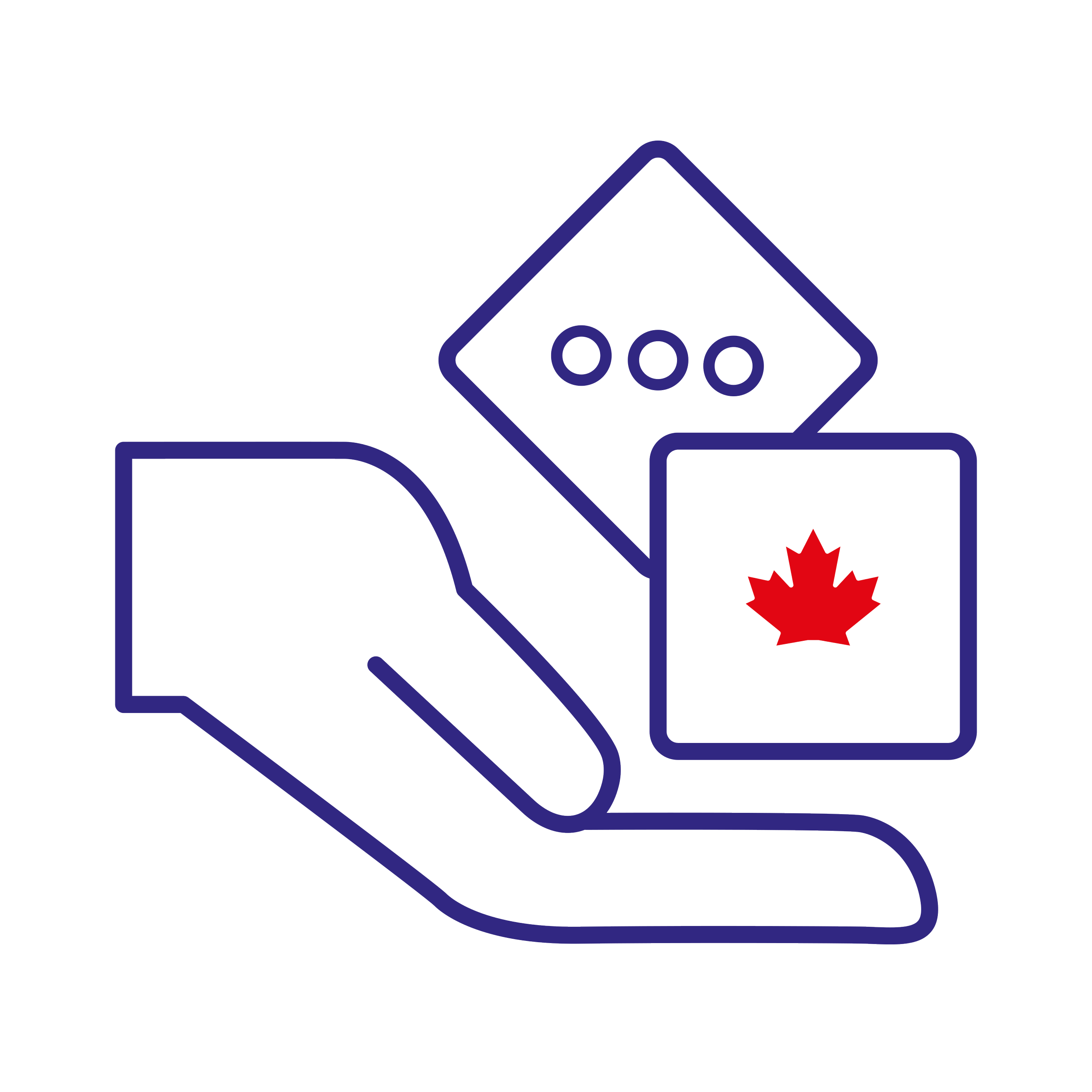 Outline of a hand holding dice with a Canadian maple leaf.