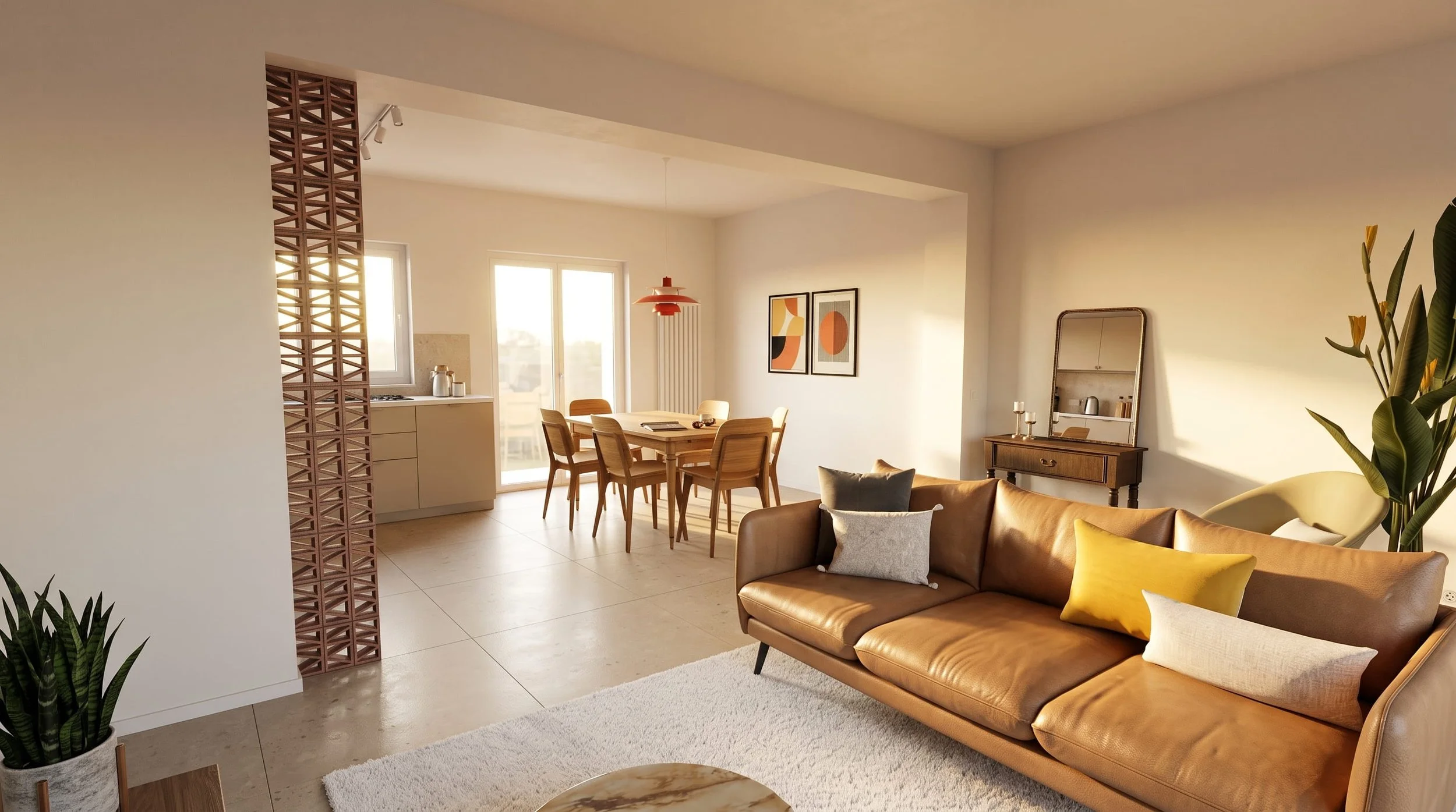 Vue d'ensemble du séjour lumineux après la rénovation d'une maison aux Minimes à Toulouse.