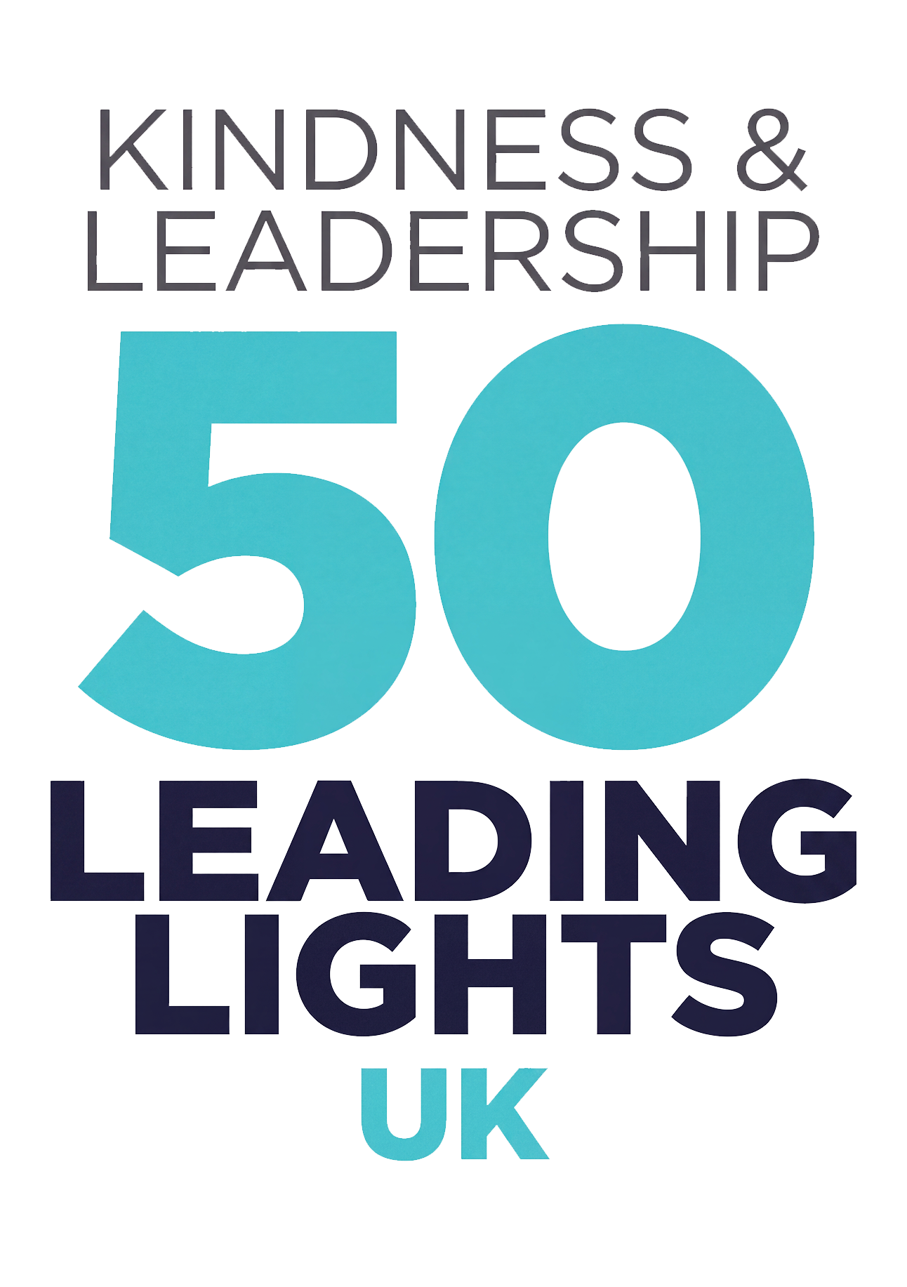 Text reading "Kindness & Leadership 50 UK The G" with colorful abstract background and additional text partially visible.