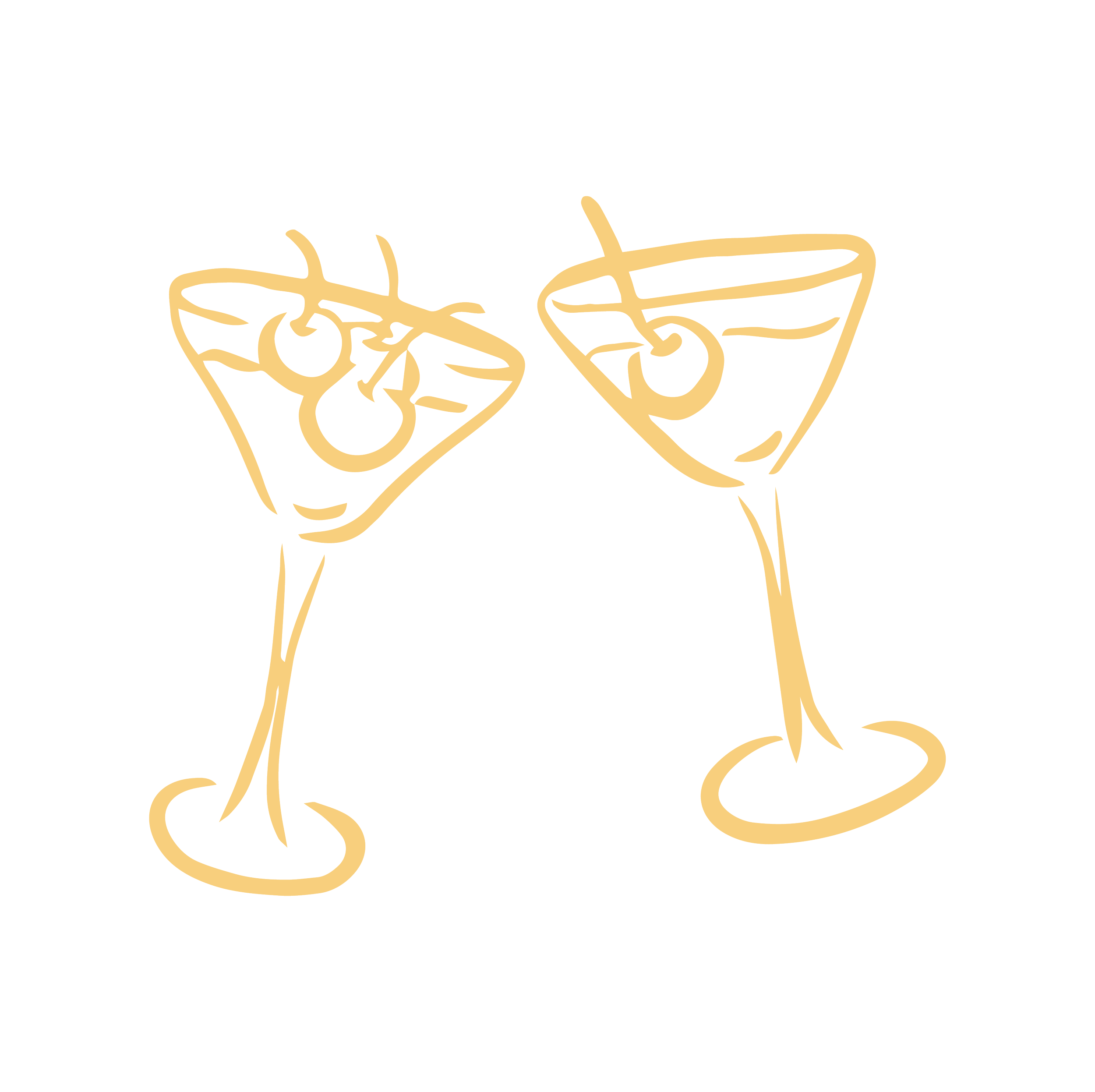 Line drawing of a pair of hands holding two coffee cups.