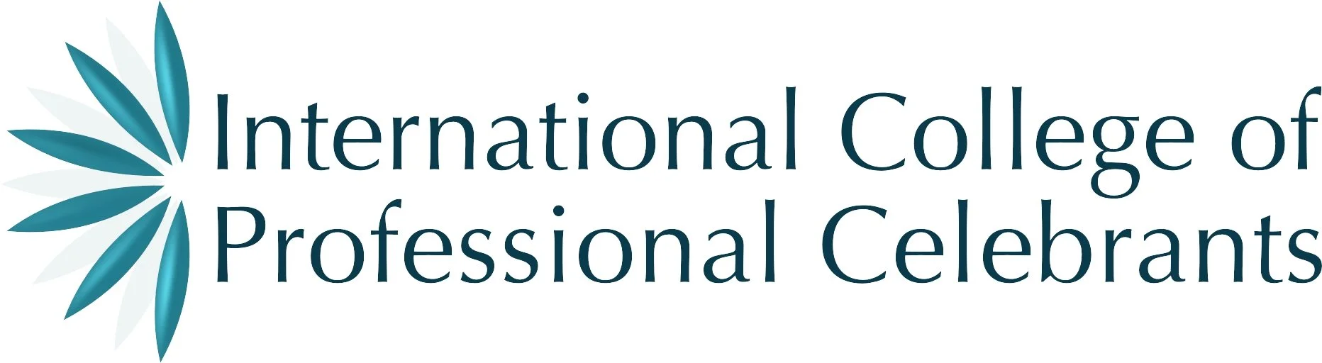 Logo of the International College of Professional Celebrants featuring a stylized blue and light grey floral or starburst design next to the text.