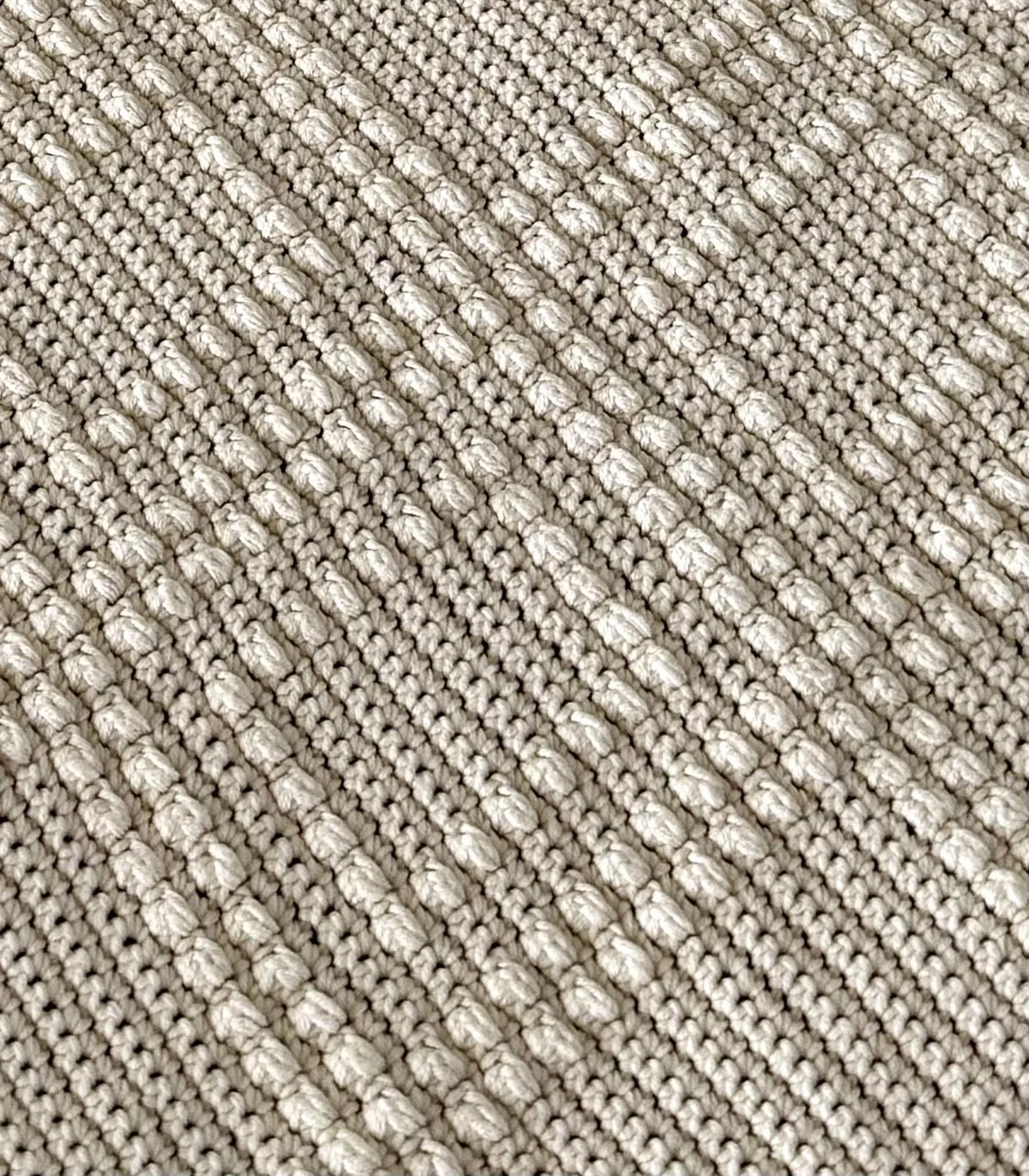 Close-up texture photo of crochet baby blanket.
