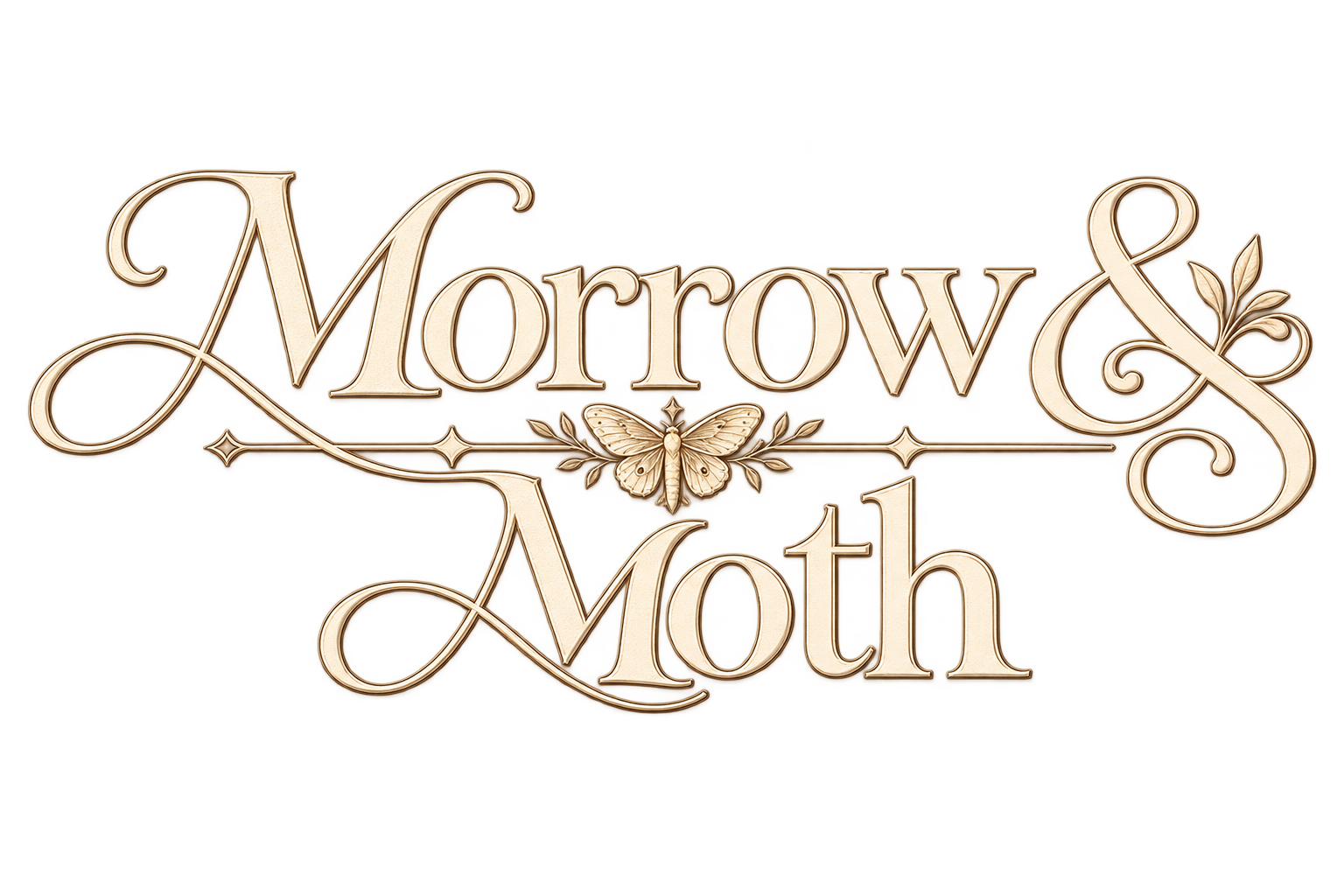 Decorative text reading 'Morrow & Moth' with a butterfly and leafy flourish.