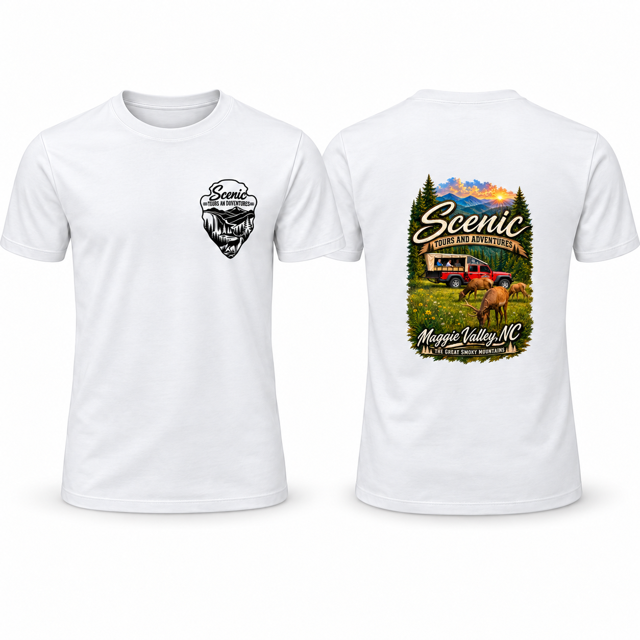 White Safari Jeep Elk Adventure TShirt | Scenic Tours