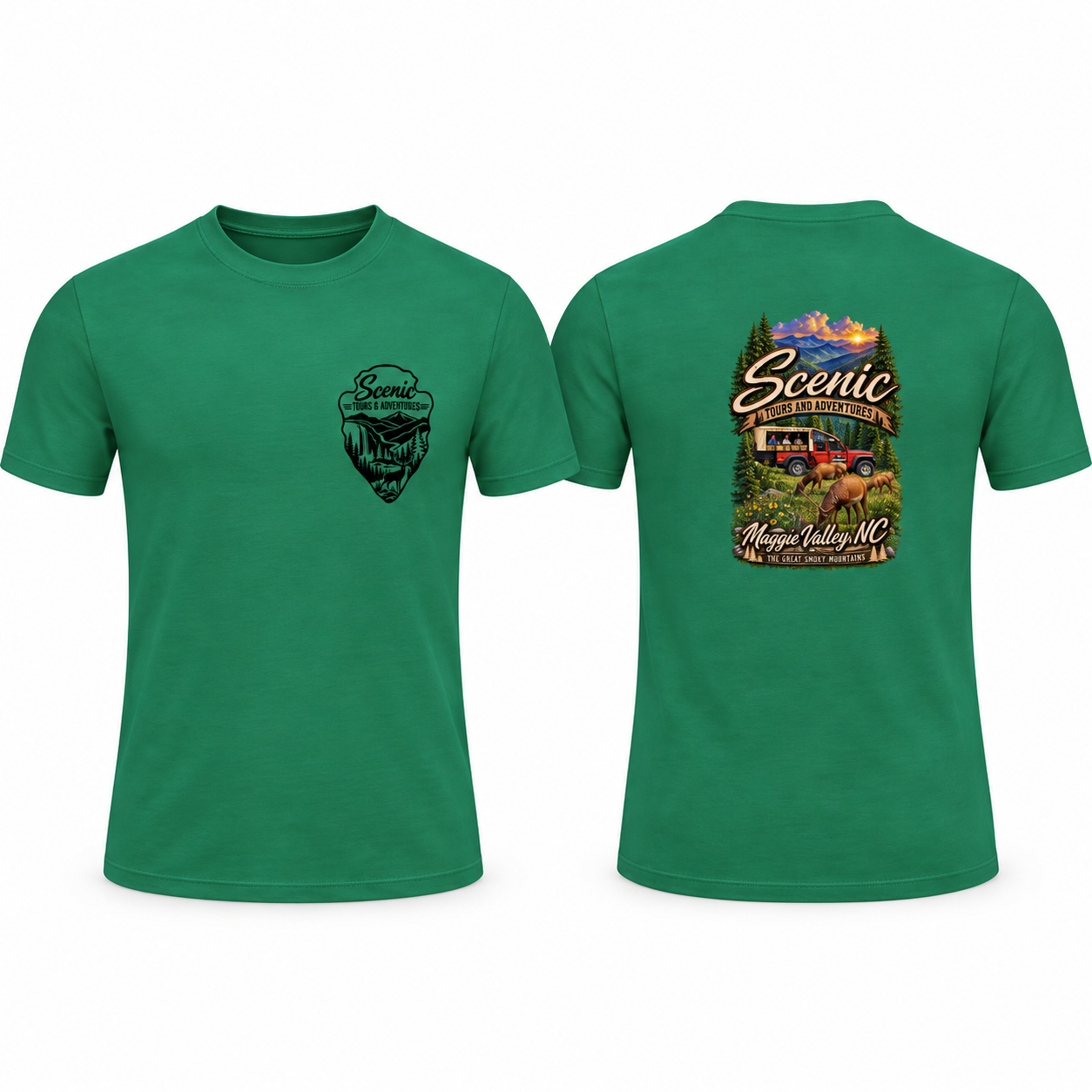 Green Large Safari Jeep Elk Adventure TShirt | Scenic Tours