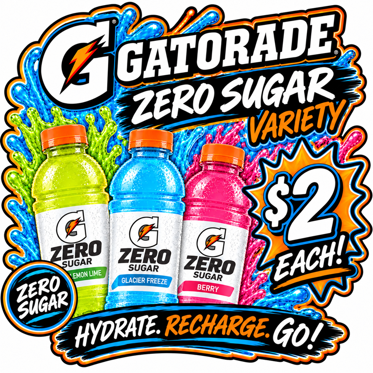 Gatorade Zero Sugar– Assorted Flavors