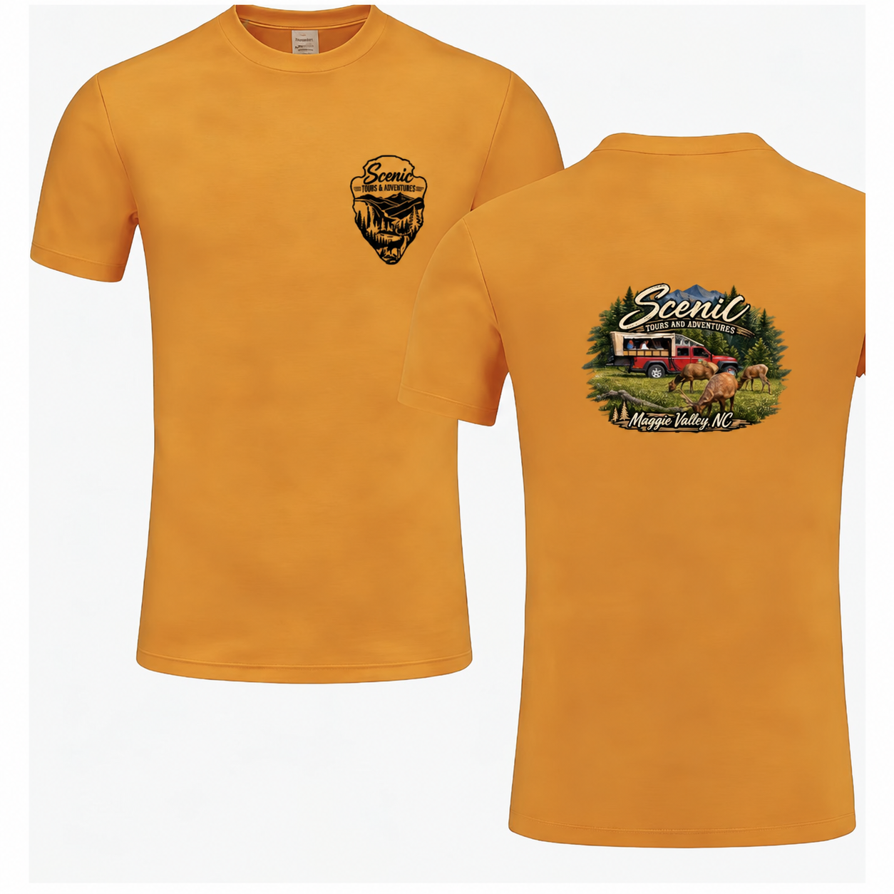 Orange Safari Jeep Elk Adventure TShirt | Scenic Tours