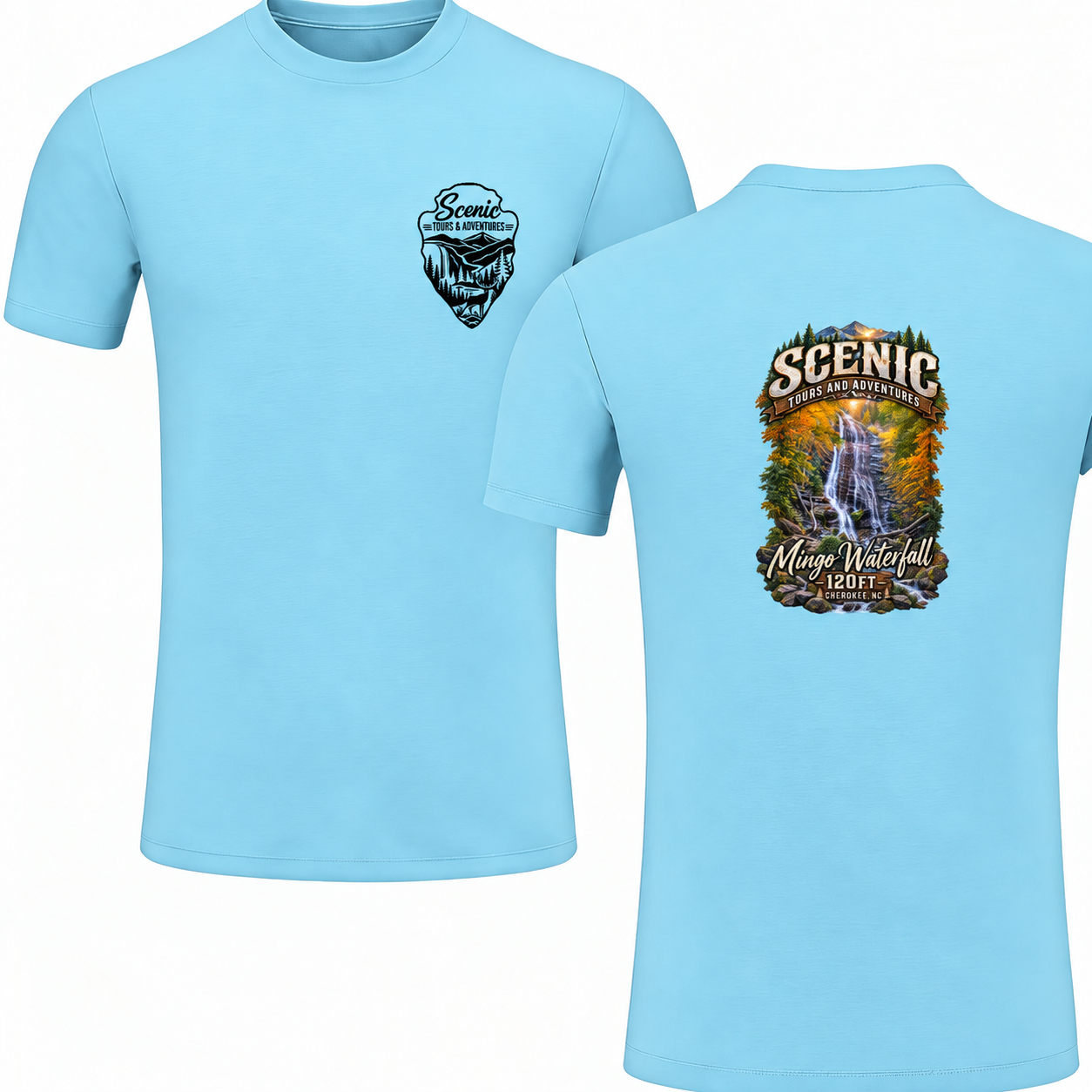 SkyBlue Medium Mingo Waterfall Adventure TShirt | Scenic Tours