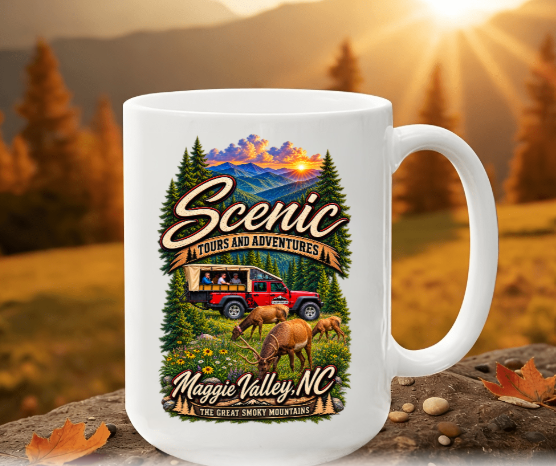 Safari Jeep & Elk Mug – 15 oz