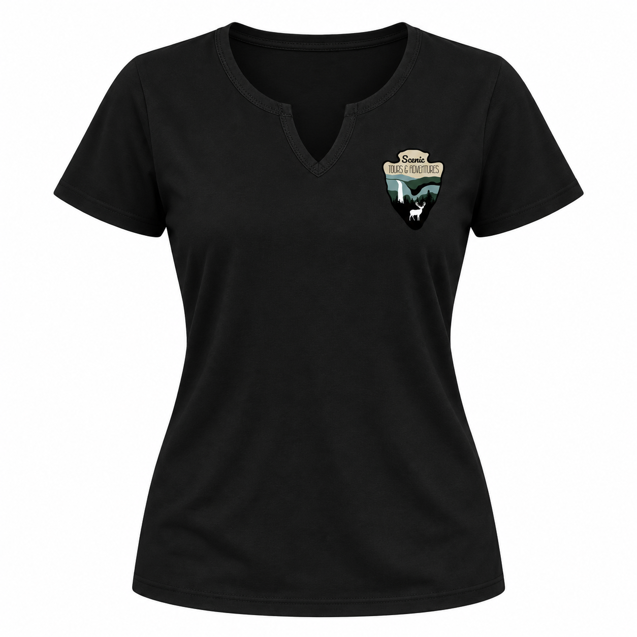 Black Medium Scenic Logo Adventure V-neck Womens TShirt | Scenic Tours