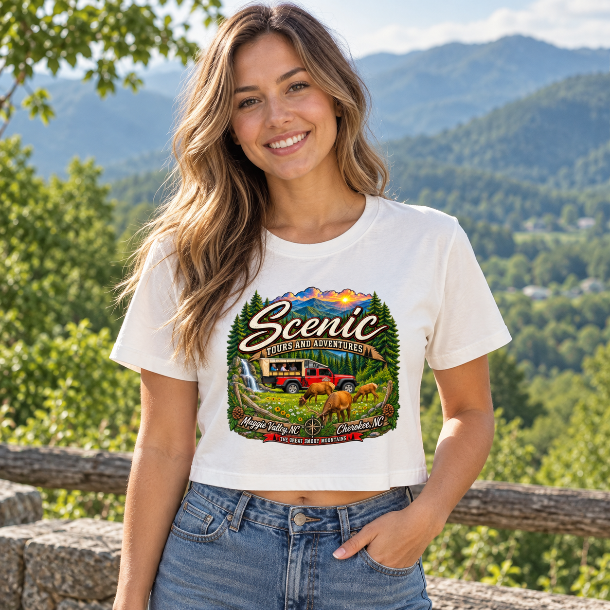 Front Jeep Crop Top Medium Women Wearing it.png