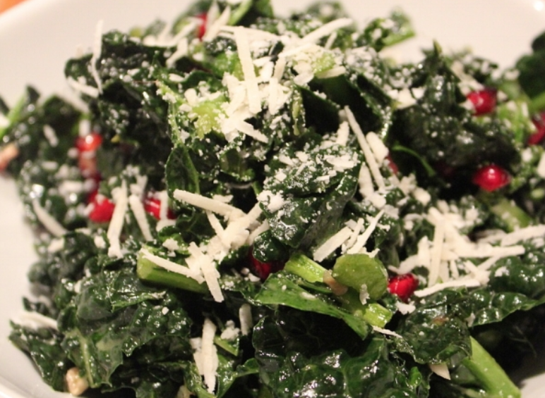 Simple Holiday Kale Salad with Pomegranate Seeds