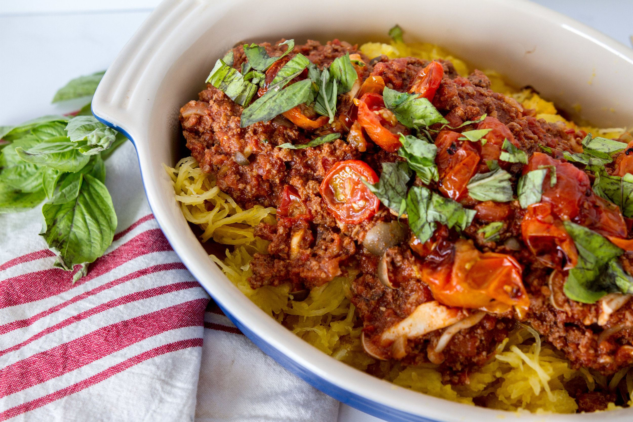 Spaghetti Squash with Meat &amp; Mushroom Bolognese 