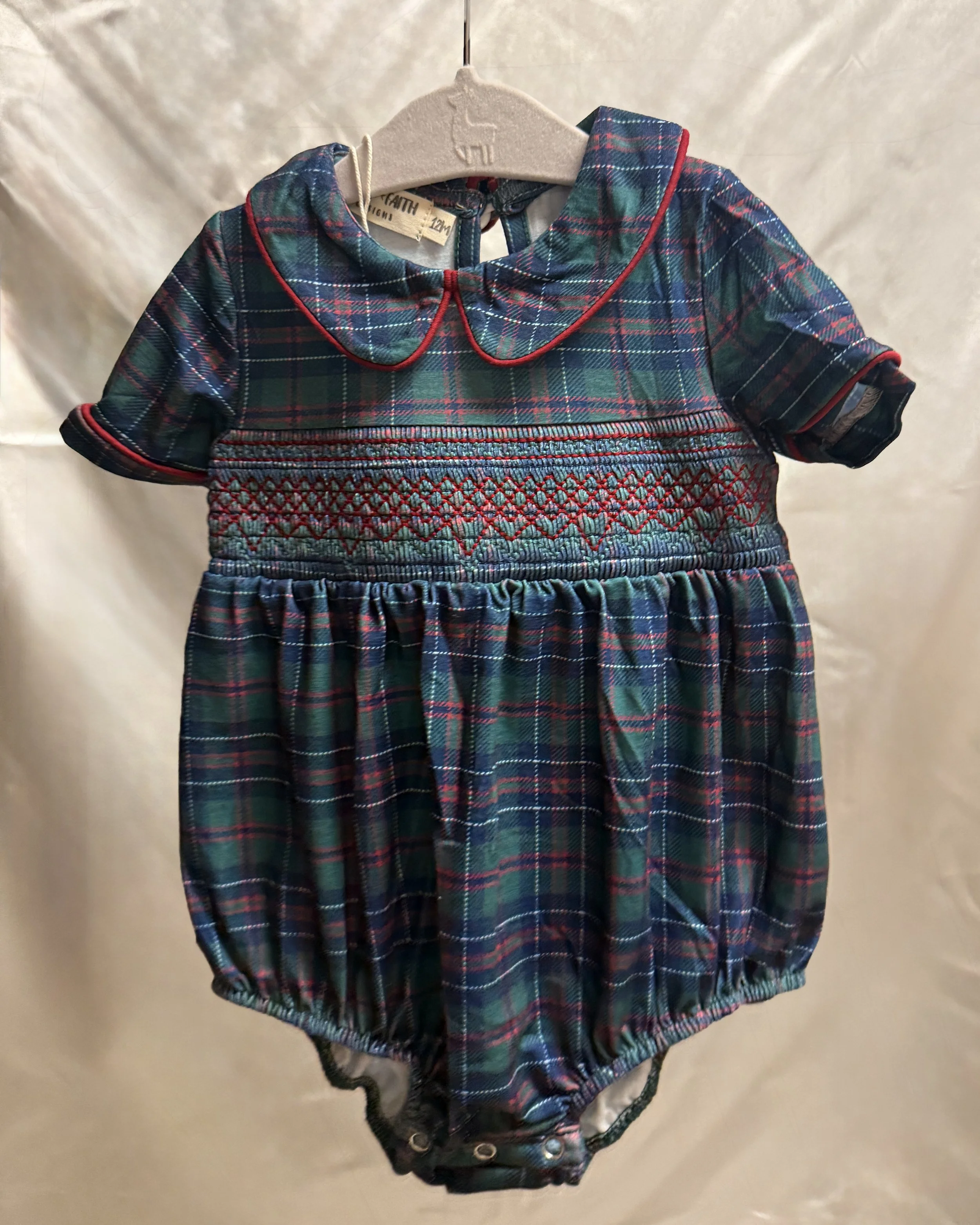 Christmas Plaid Smocked Bubble Romper