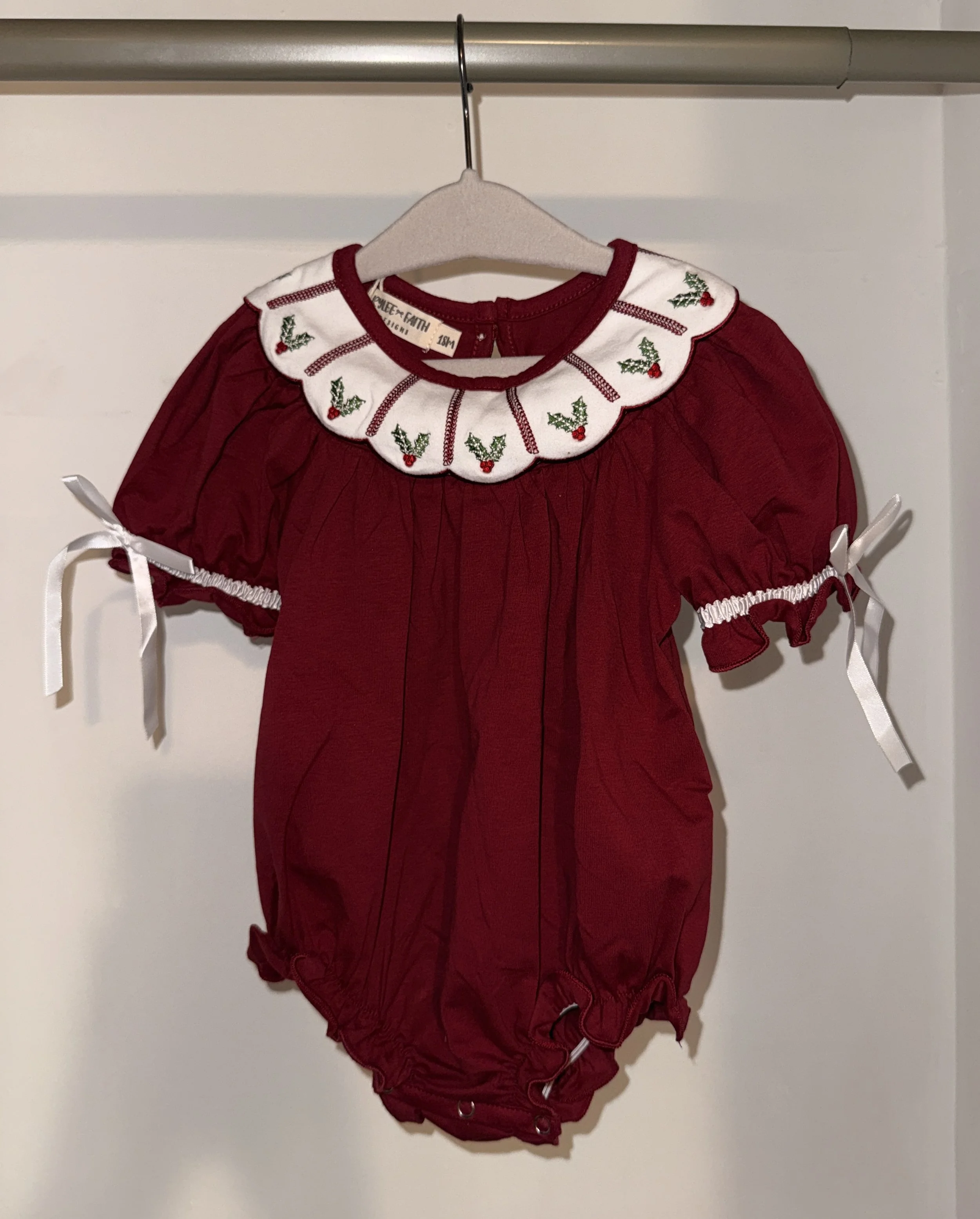 Christmas Holly Embroidered Baby Romper