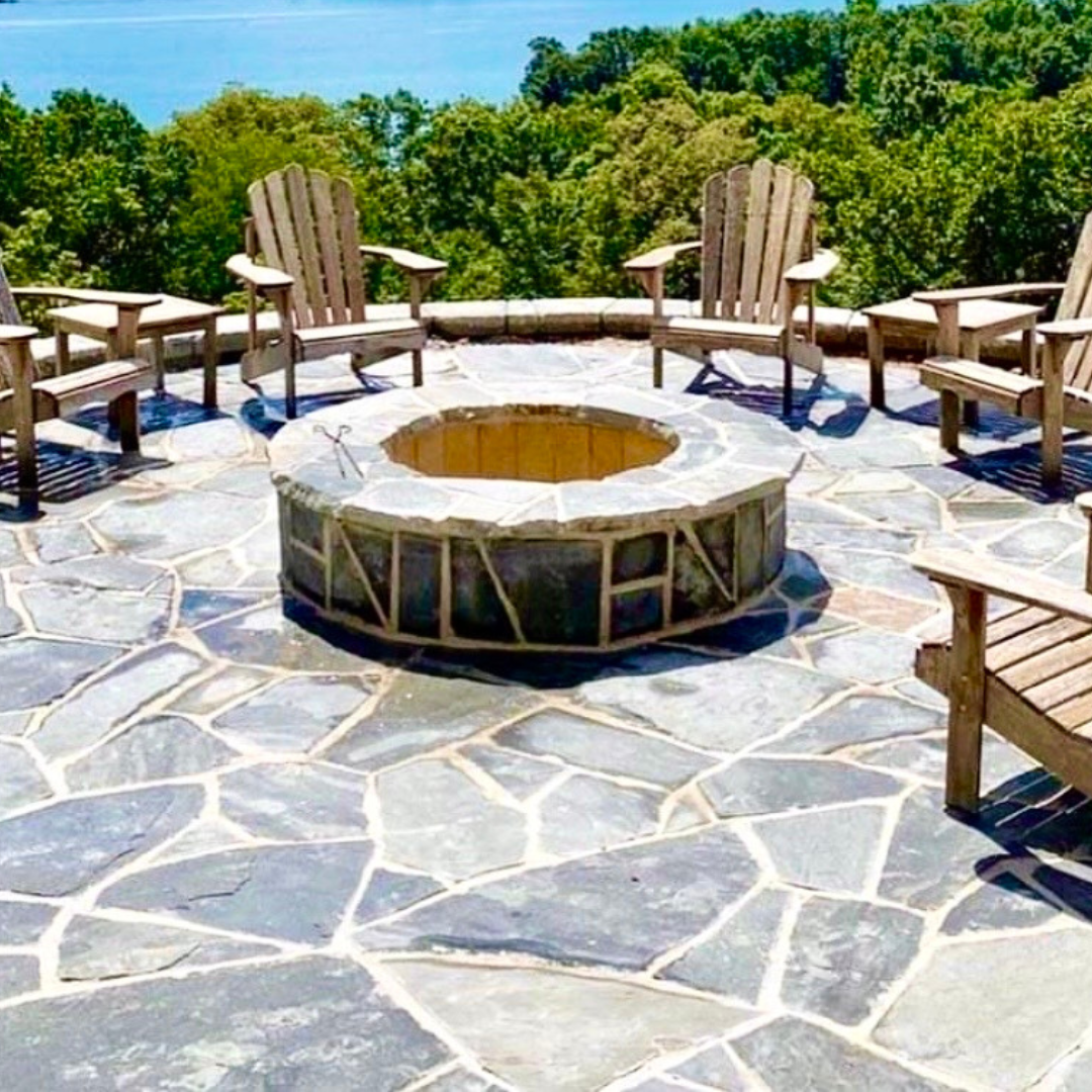 Stone patio and fire pit outdoor living area by 4G Paving in Northwest Arkansas