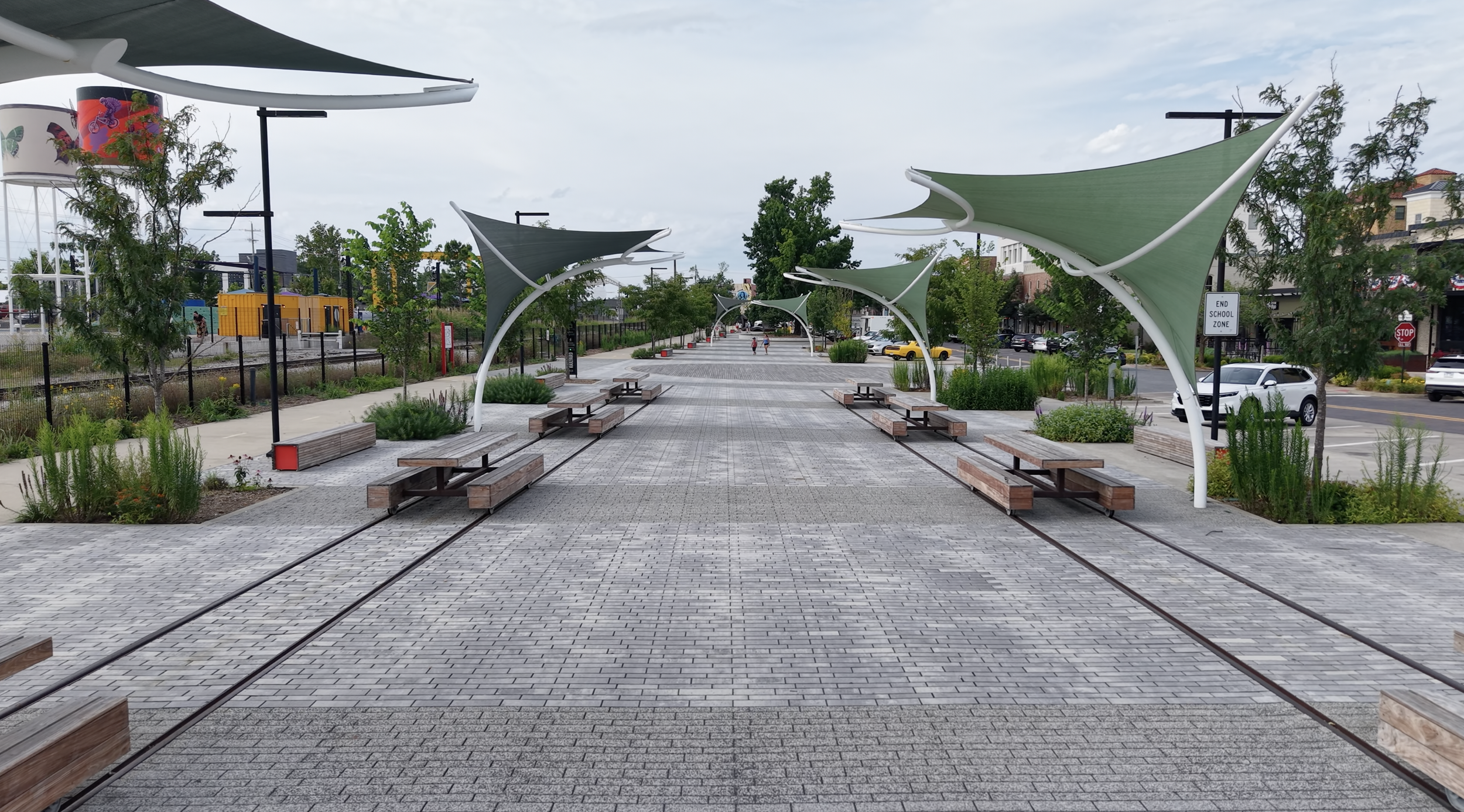 Paved public plaza and walkways installed by 4G Paving at Railyard Park