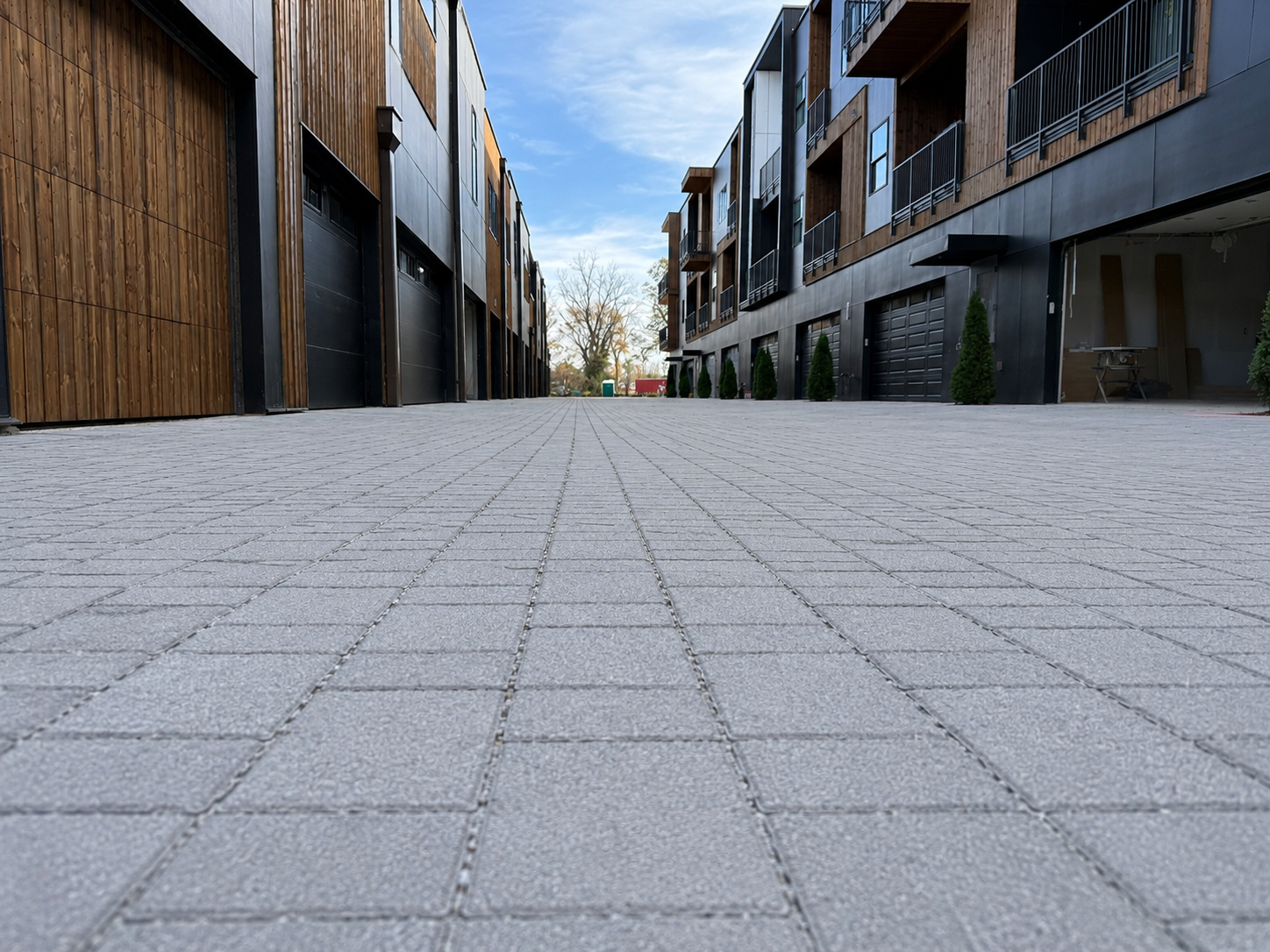 Close-up view of paver drive aisle surface at The Haven townhome community, paved by 4G Paving