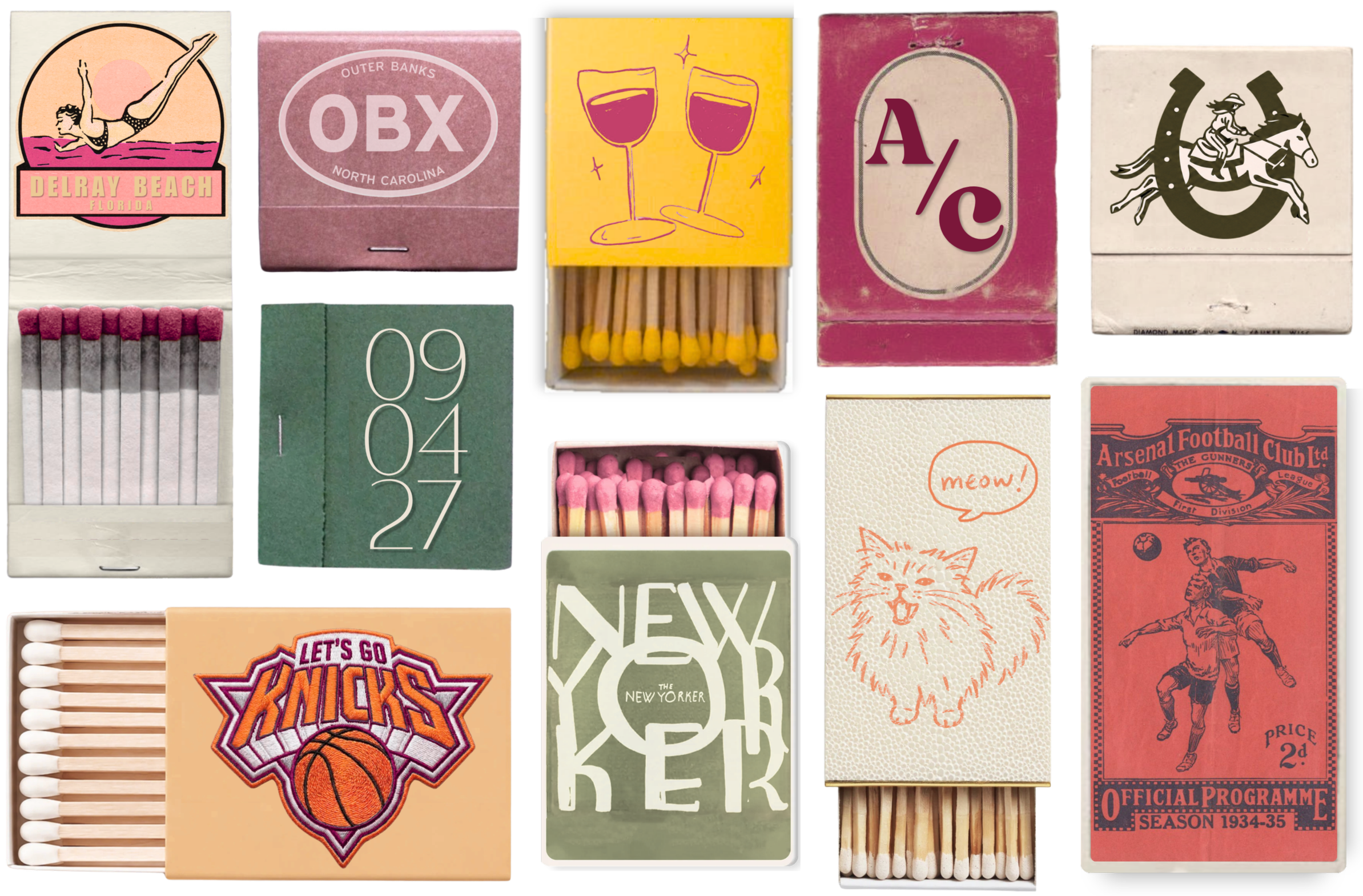 A collection of matchboxes, some featuring illustrations such as a diver, a lion, and rugby players, with others including text and logos, arranged in a collage style.