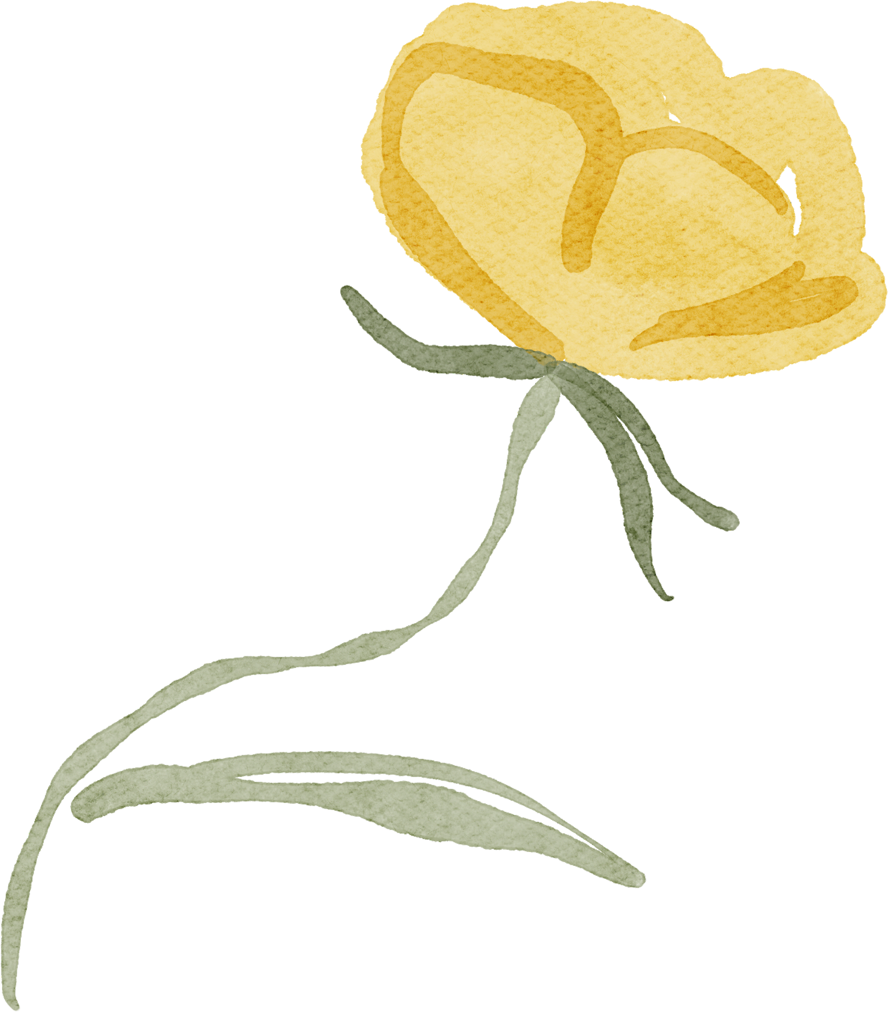 A watercolor illustration of a yellow rose with green leaves, depicted in a delicate and artistic style.