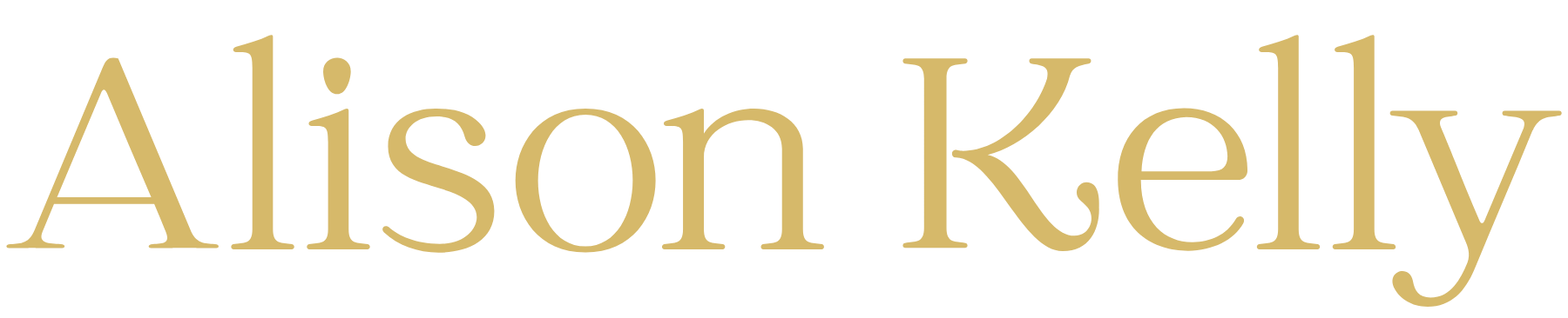 Text reading 'Alison Kelly' in large gold letters on a black background.