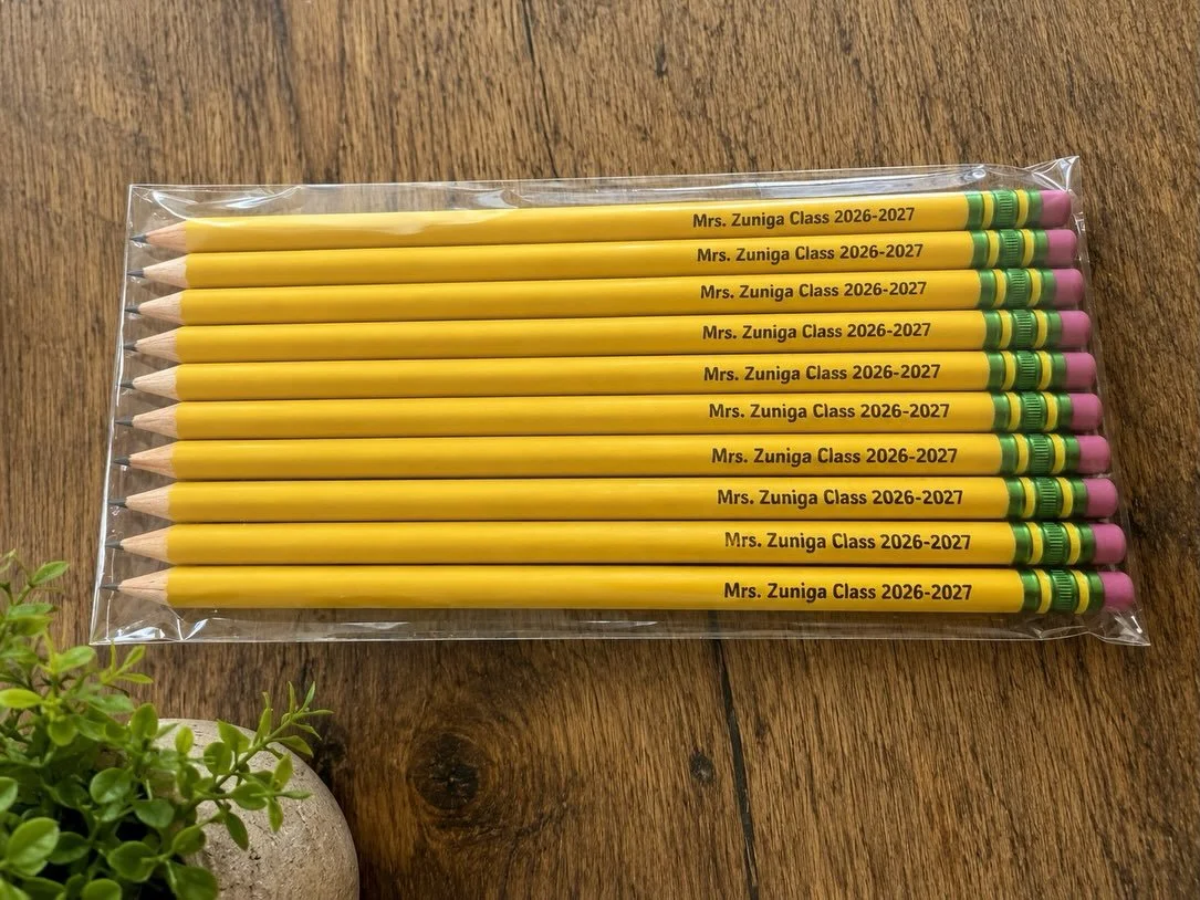 ✏️🍎 BACK-TO-SCHOOL SPECIAL! 🍎✏️

Personalized school supplies are here! 💕
Pencils, colored pencils &amp; erasers personalized with your teacher&rsquo;s name, class, or school year.

✨ THIS WEEK ONLY &mdash; PERSONALIZATION IS 50% OFF! ✨

Perfect f