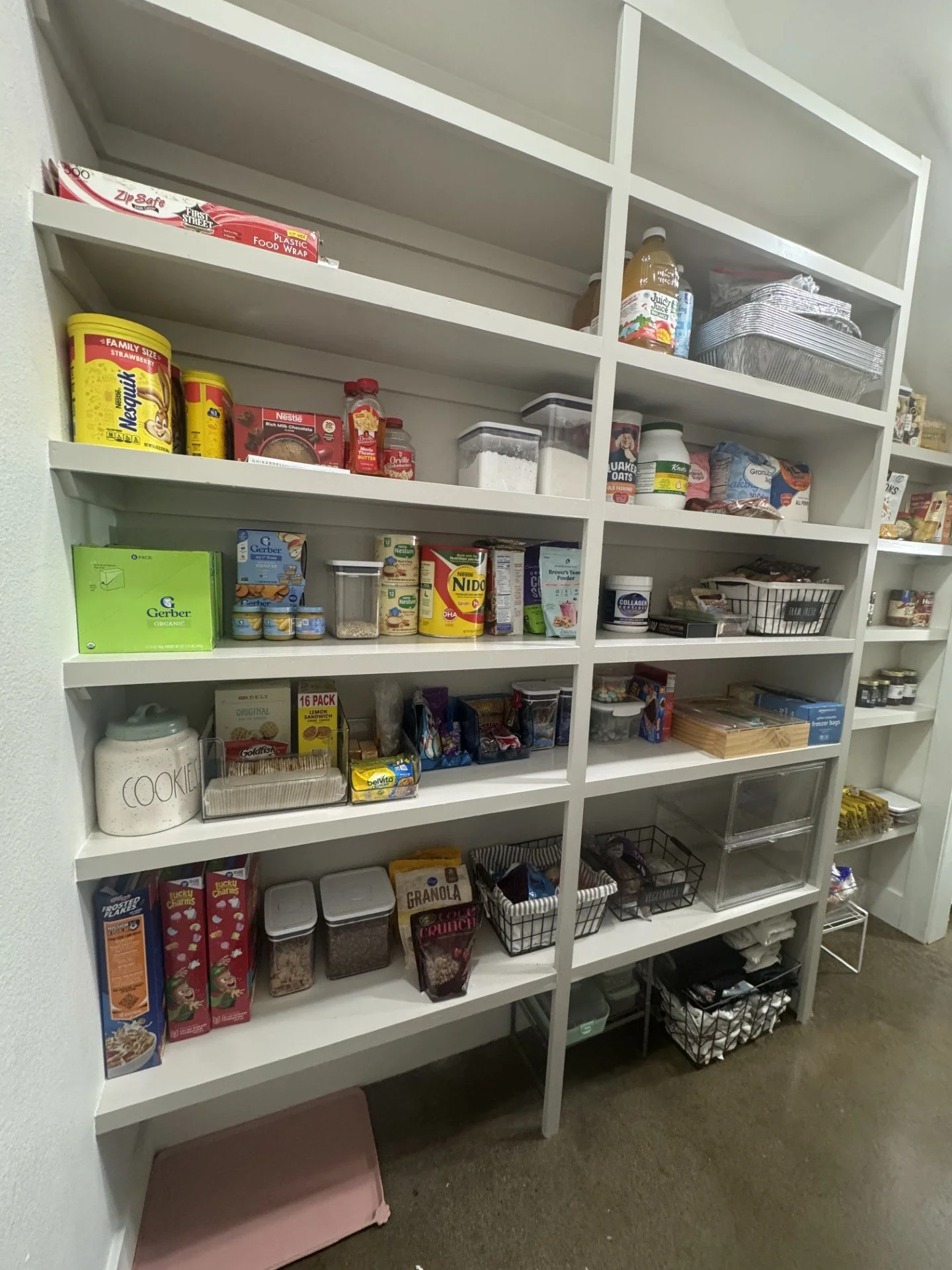 Pantry organization: labeled bins and a system the family can keep up daily
