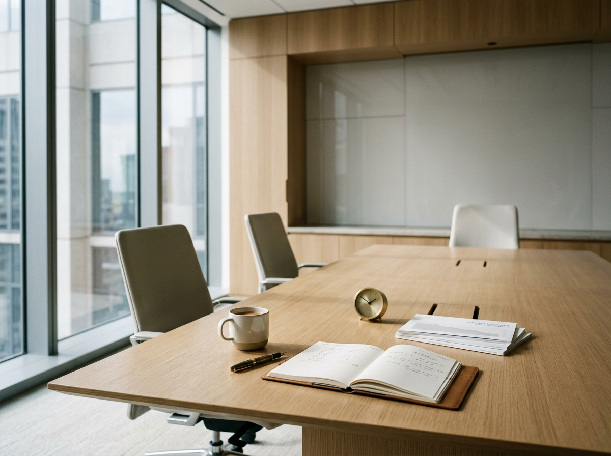 Empty conference room with a wooden table