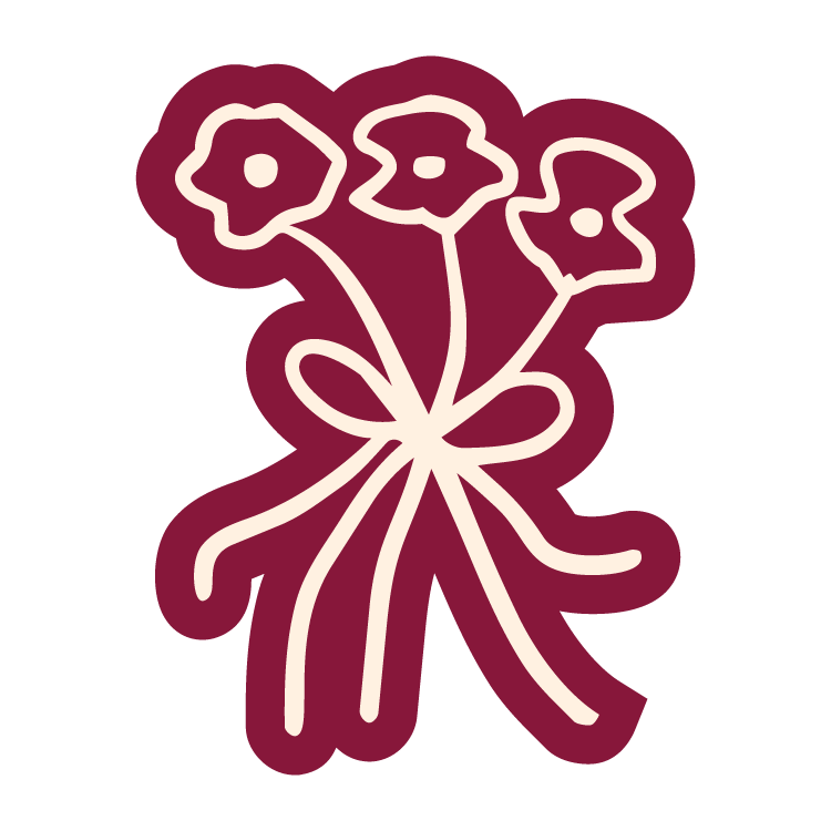 Illustration stylisée d'un bouquet de fleurs avec un ruban