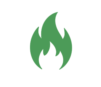 Green flame icon on a black background.