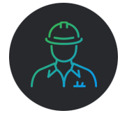Outline of a construction worker wearing a safety helmet and a collared shirt