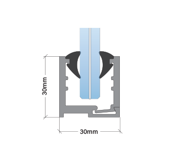 Cross-sectional diagram of an LED with measurements of 30mm by 30mm, showing internal components and structure.