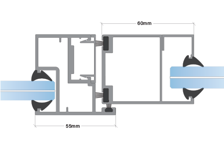 Cross-sectional diagram of a window frame with insulating glass.