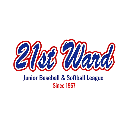 21st Ward Junior Baseball and Softball League logo with red, white, and blue text, and the phrase 'Since 1957' in red.