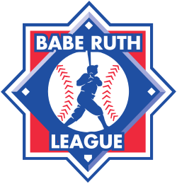 Baeb Ruth League logo featuring a silouette of Babe Ruth swinging a bat, surrounded by a baseball diamond shape.