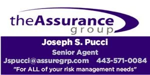 Business card for The Assurance Group featuring Joseph S. Pucci, Senior Agent, with contact information and tagline 'For ALL of your risk management needs'.