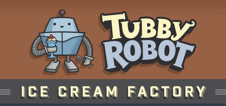 Logo for Tubby Robot Ice Cream Factory featuring a cartoon robot holding an ice cream cone