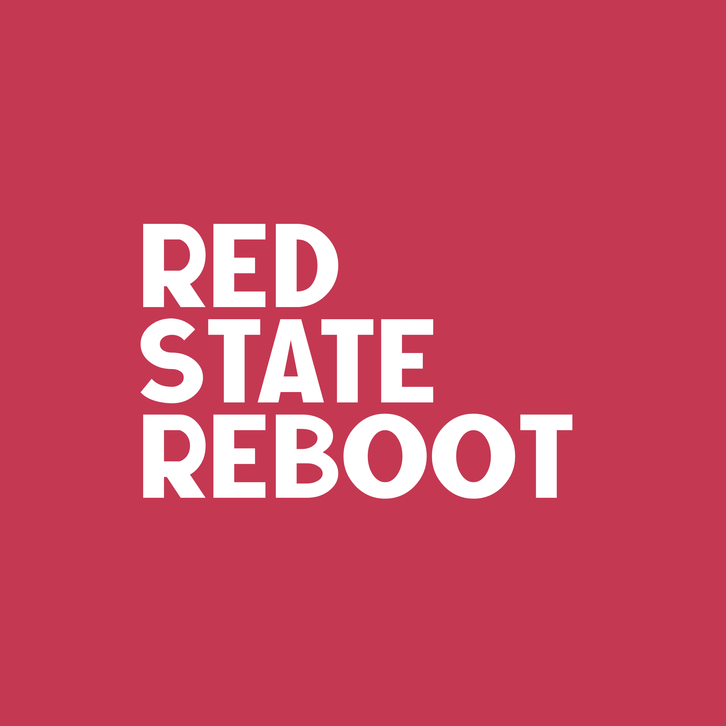 Square logo of a full red background with white text on top that reads 'Red State Reboot' in bold letters