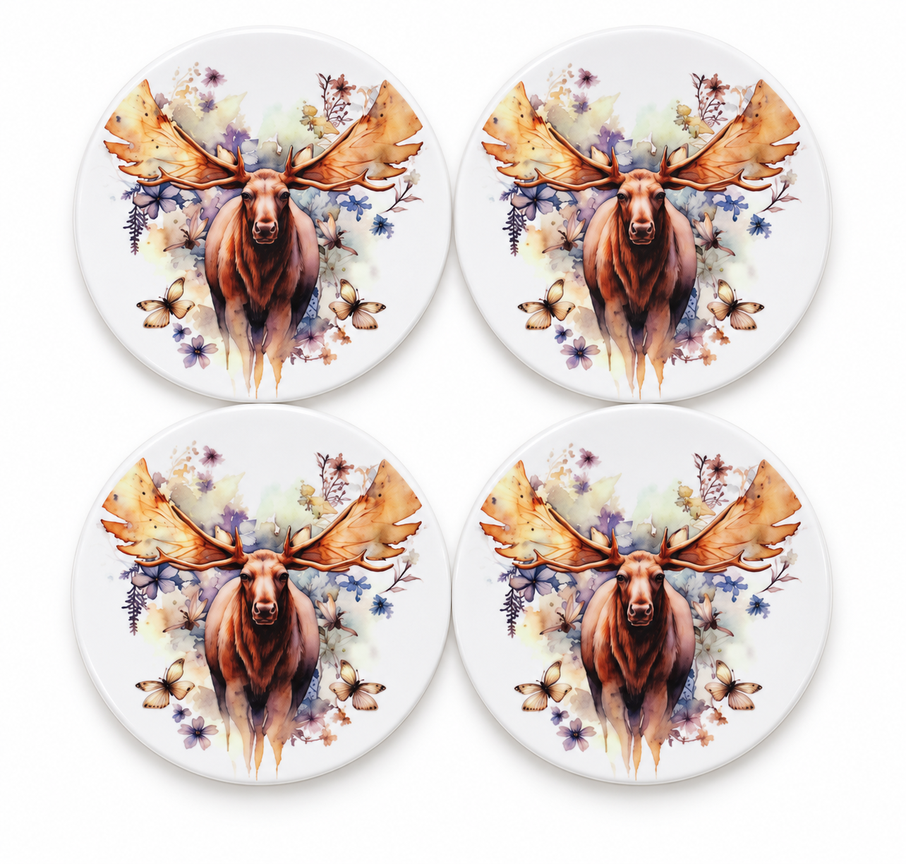 Four moose watercolor ceramic coasters.png