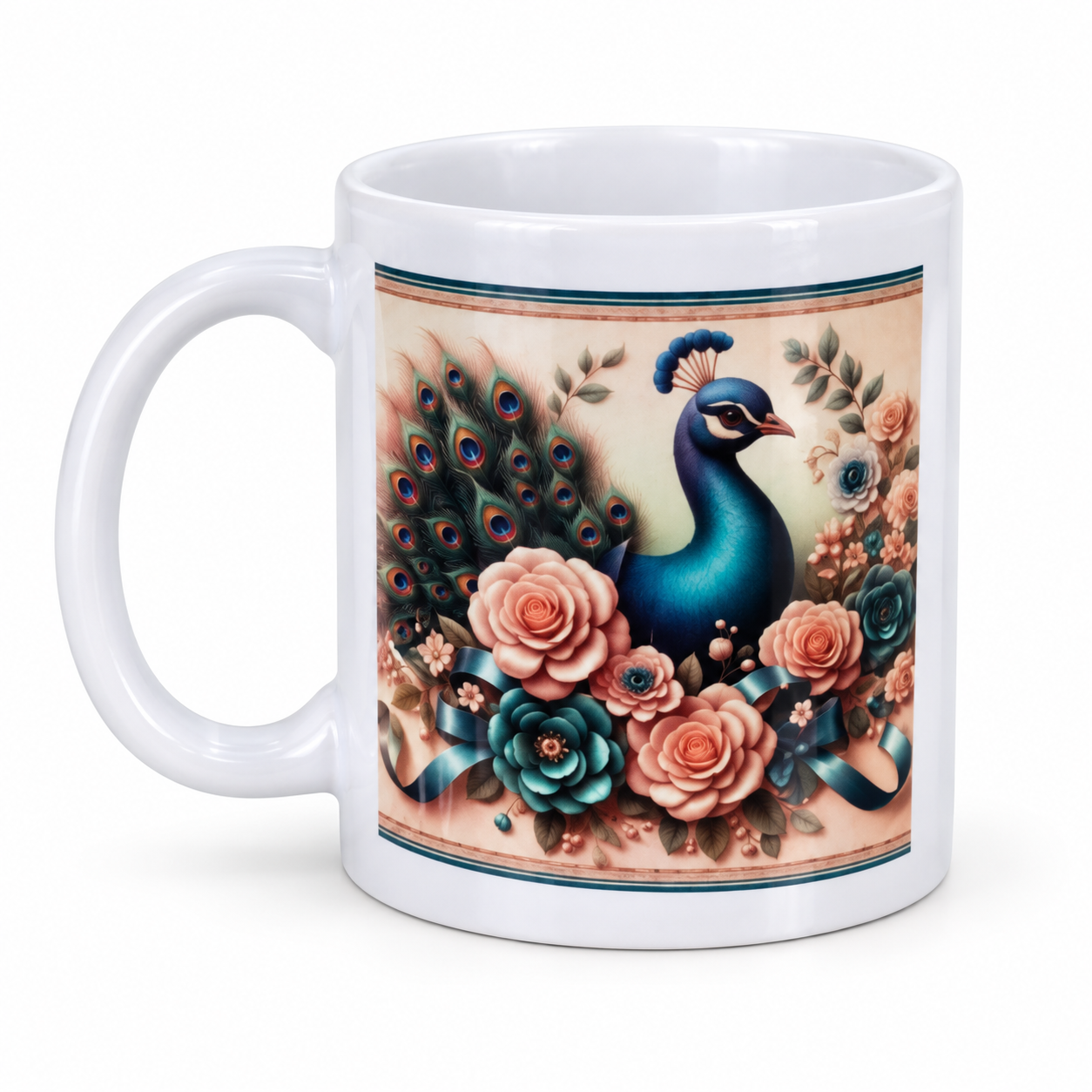 Peacock & Roses – 11 oz Coffee Mug