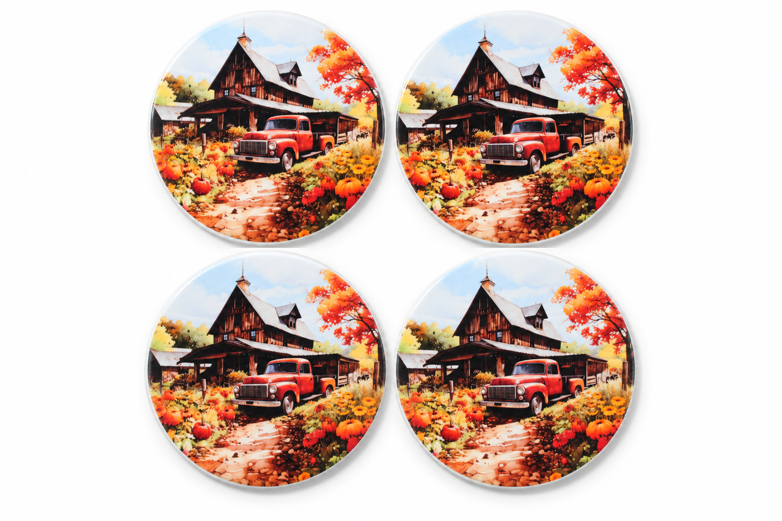 Four Round Autumn Ceramic Coasters.png