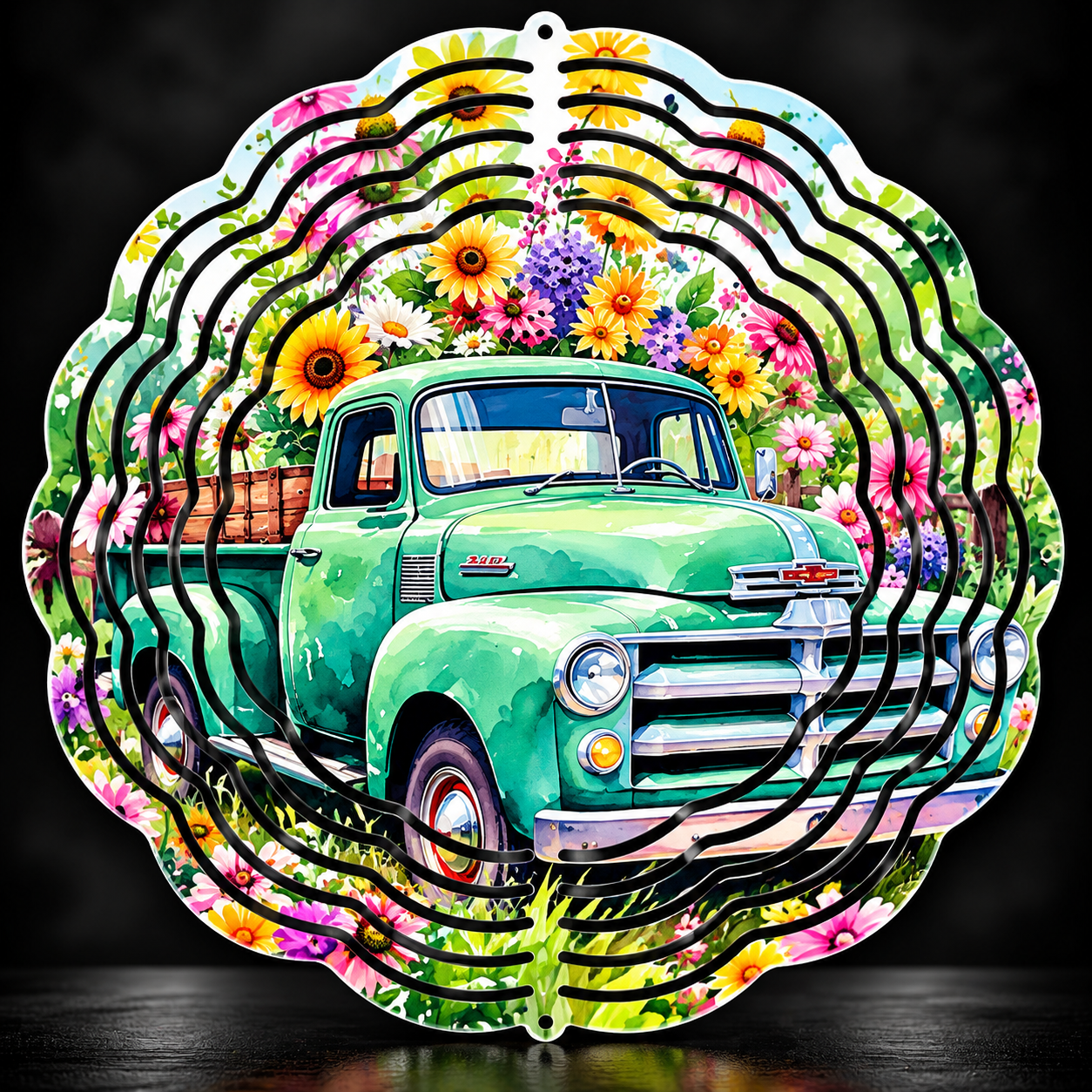 Vintage Truck & Wildflowers 8” Wind Spinner