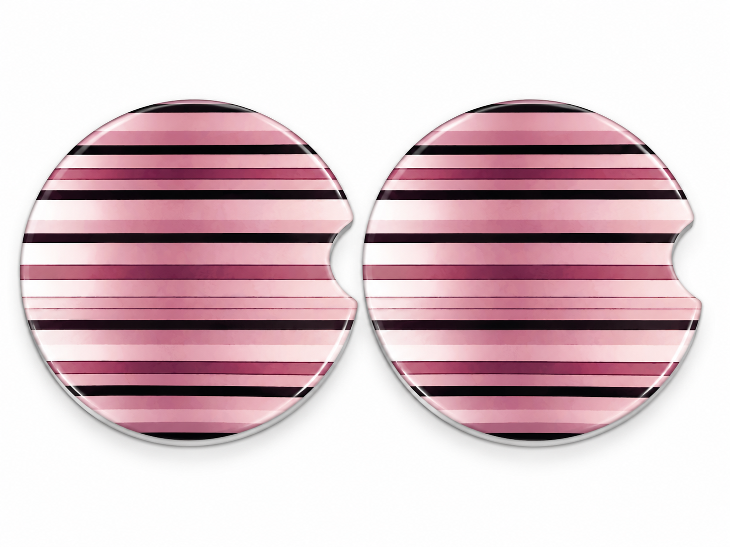 ❤️ Light Red Striped Ceramic Car Coasters – Set of 2