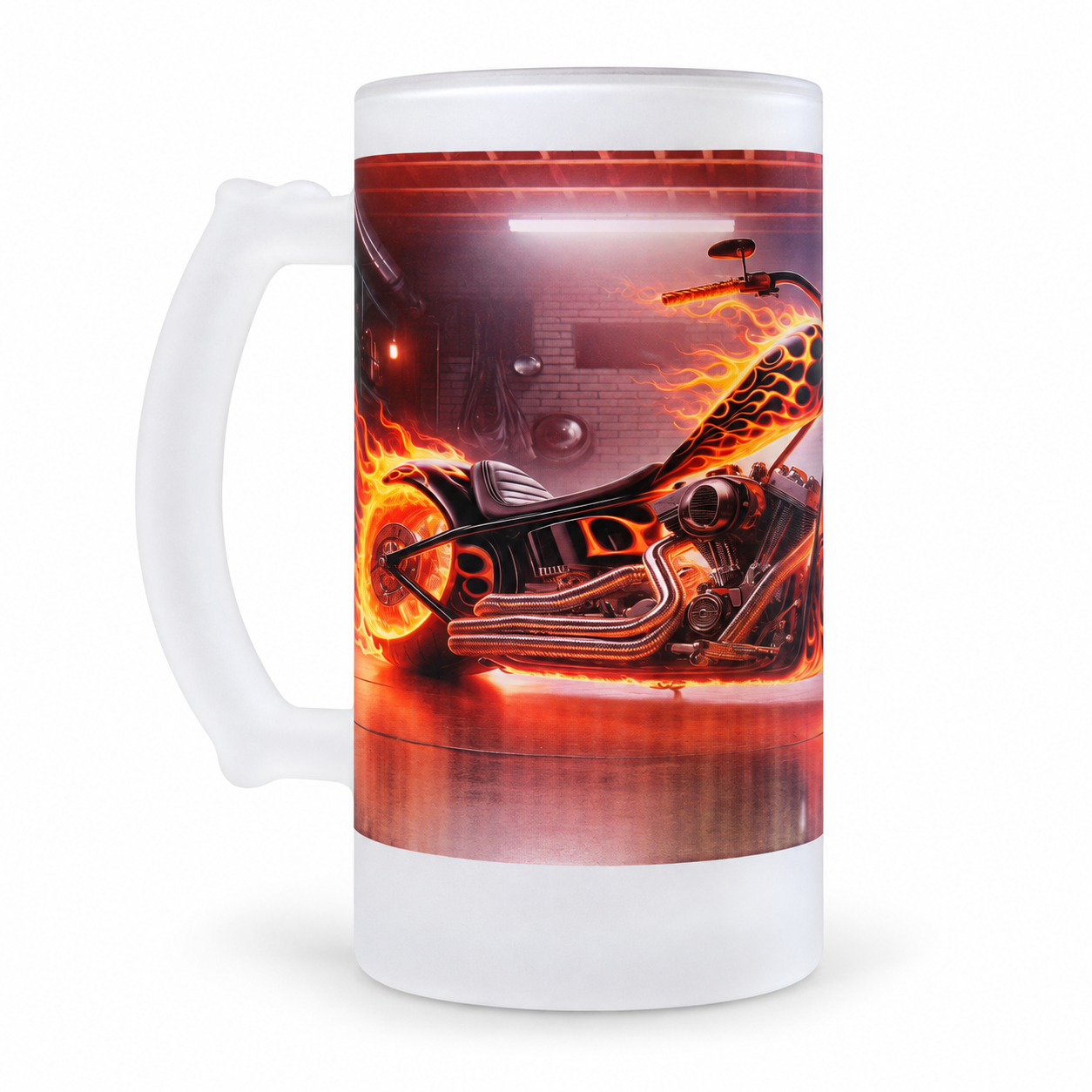 Flaming Motorcycle – 16 oz Frosted Beer Mug