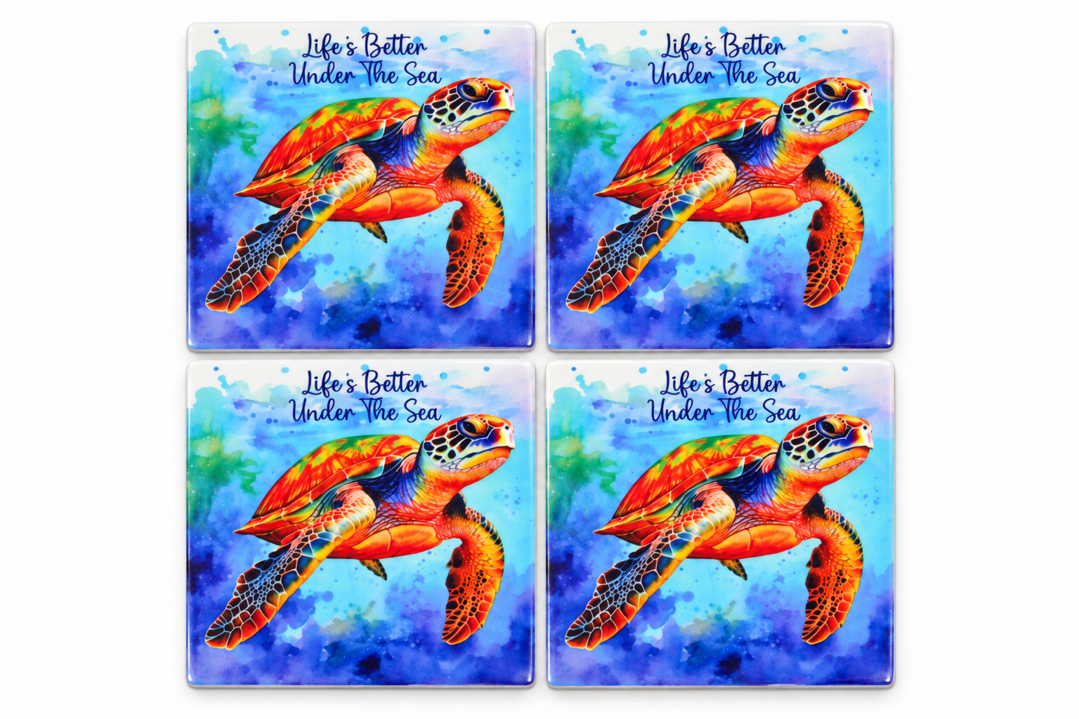 Four sea turtle ceramic coasters.png