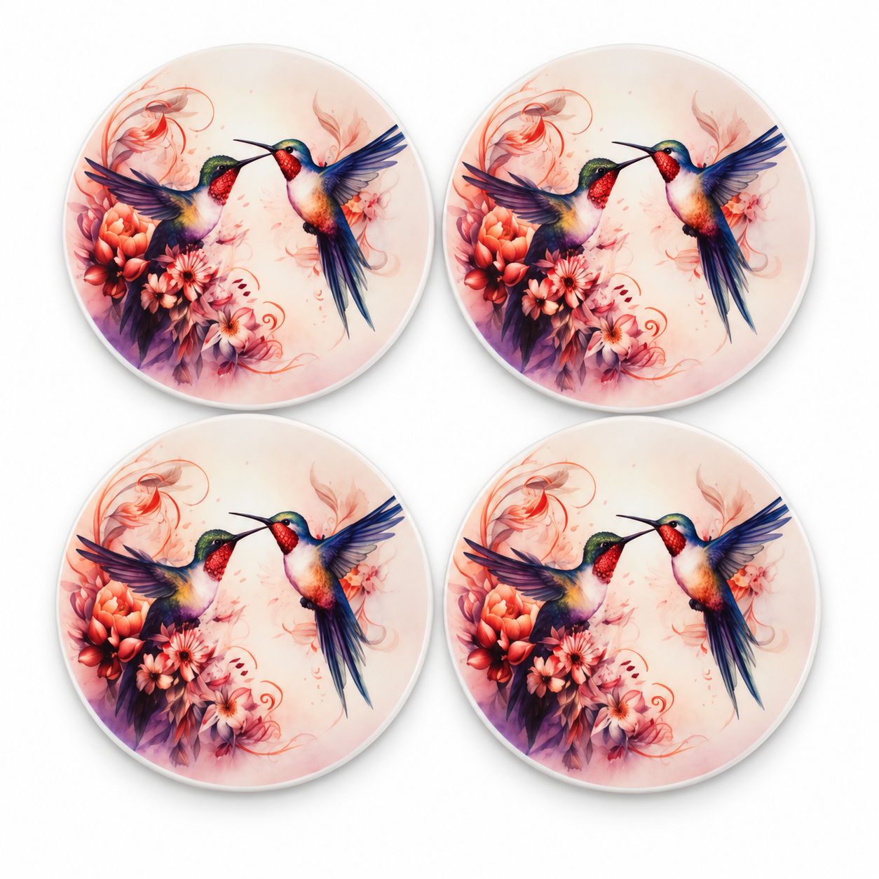 Four hummingbird ceramic coasters in a grid.png
