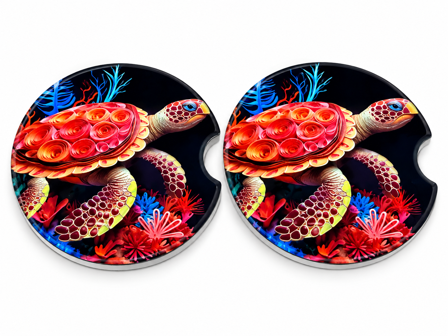 🐢 Sea Turtle Ceramic Car Coaster Set – Set of 2