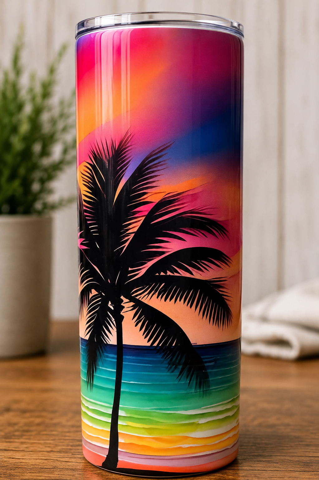 20 oz Tropical Sunset Palm Tree Sublimation Tumbler