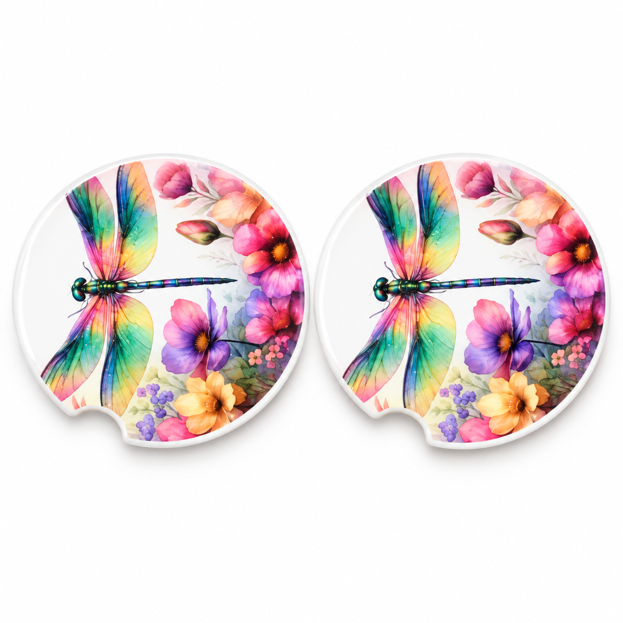 Dragonfly floral ceramic car coaster set.png